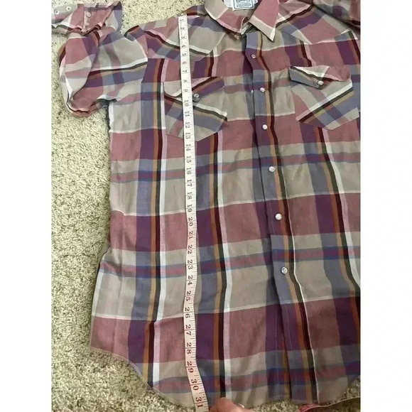 Vintage HBARC Pearl Snap Button Plaid Western Made in USA Shirt Men's Size 17-33 - Picture 8 of 8